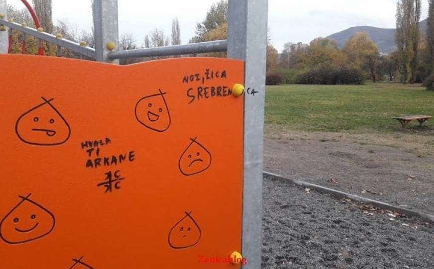 Jezivi grafiti na dječijem igralištu u Zenici: Nož, žica Srebrenica i Hvala Arkane