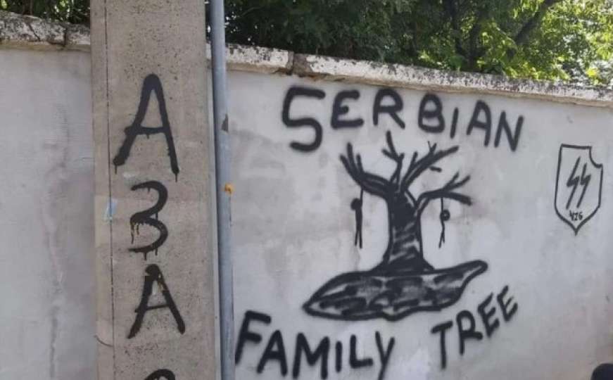 Poruke mržnje: Grafit s ljudima obješenim o drvo uz opis "srpsko porodično stablo"