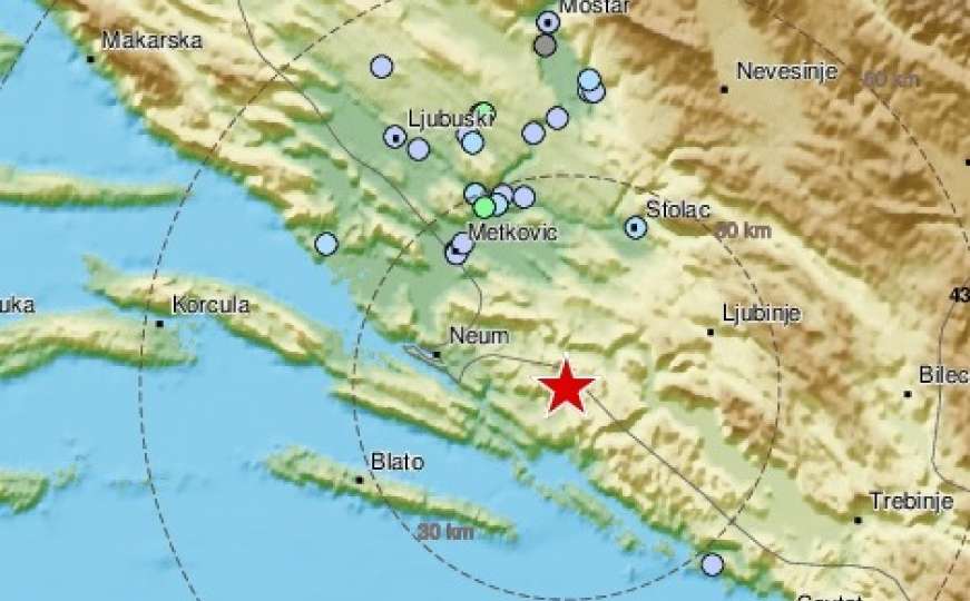Novi zemljotres u BiH: Epicentar u blizini Neuma