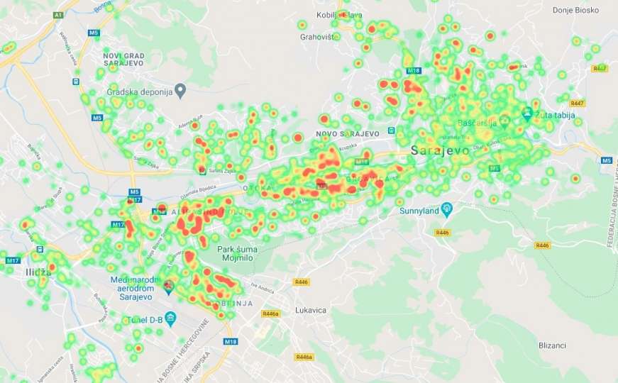 Pogledajte kako danas izgleda mapa oboljelih od COVID-a u Sarajevu