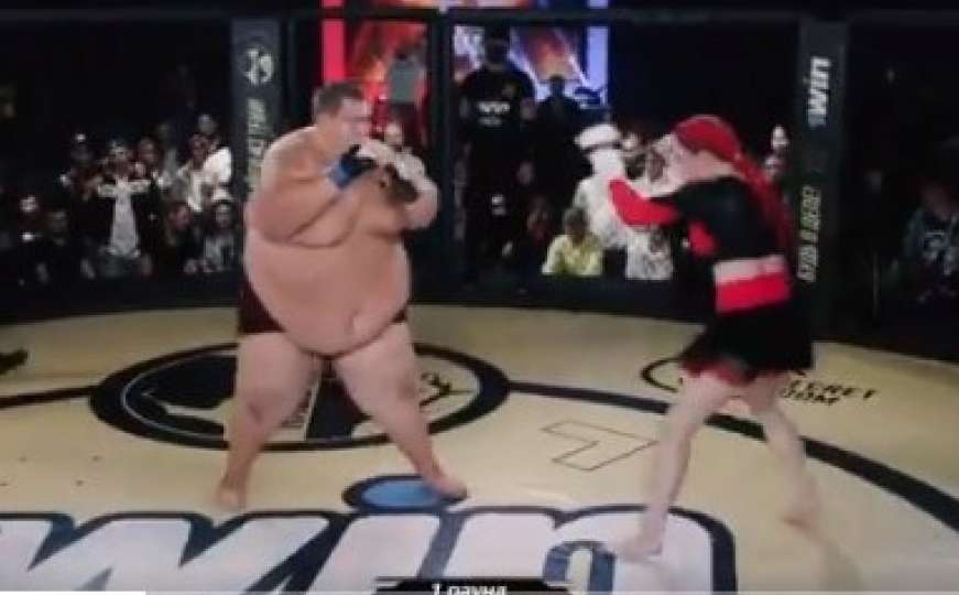 Bizarno: Pogledajte borbu mršavice i čovjeka od 240 kilograma