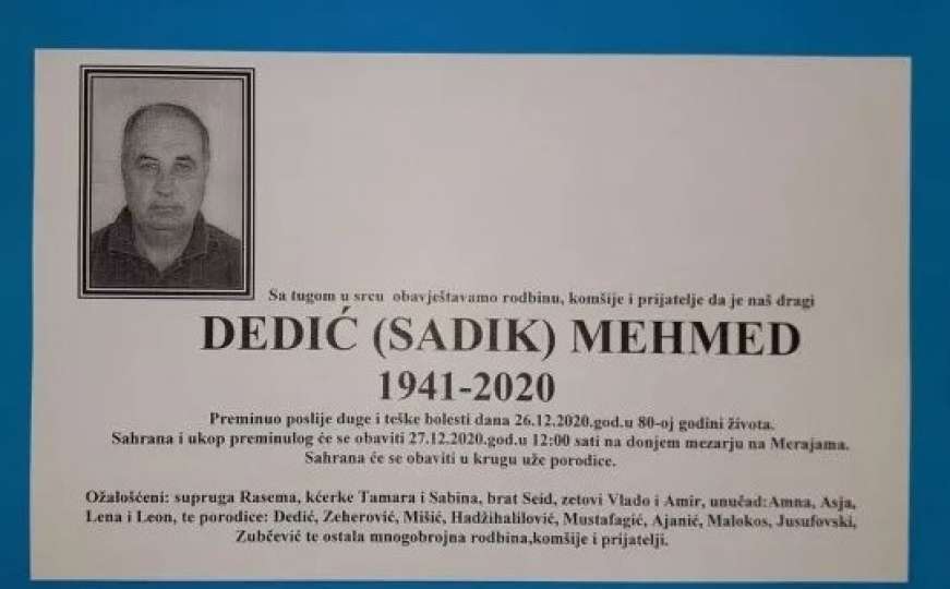 Preminuo Mehmed Dedić 