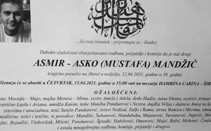 Danas dženaza Asmiru Mandžiću koji je stradao u udesu kod Sarajeva