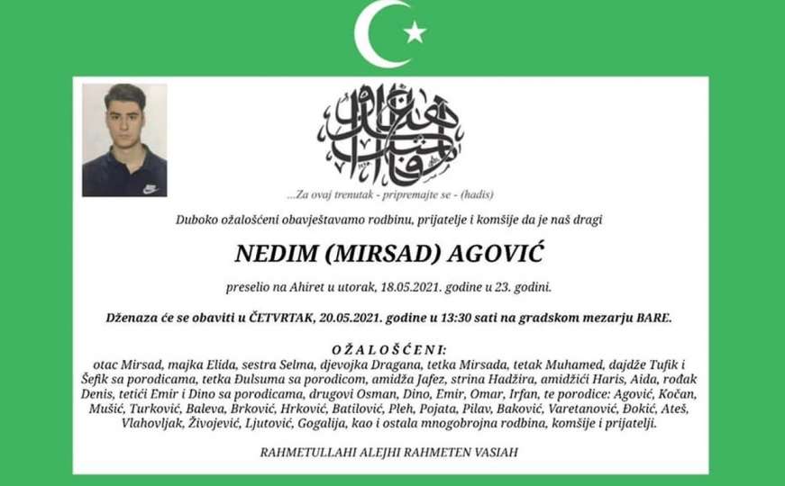 Tužna vijest: Preminuo 23-godišnji Nedim Agović