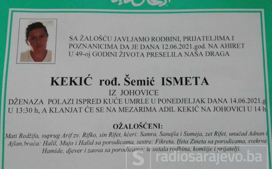 Poznato vrijeme dženaza Ismeti Kekić koju je ubio zet u Velikoj Kladuši 