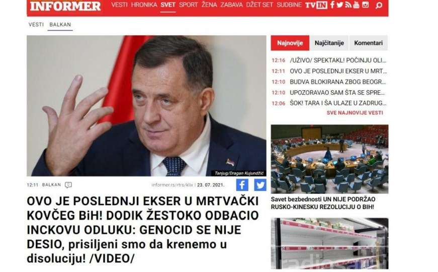 Mediji u Srbiji nakon odluke: Inzko predstavljen kao odlazeći srbomrzac