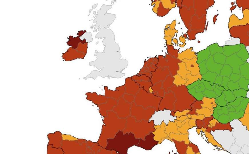Europa objavila novu korona kartu: Ovo su dijelovi koji su crvenom