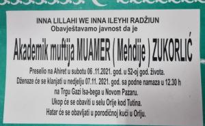 Poznato vrijeme i mjesto dženaze muftiji Muameru Zukorliću 