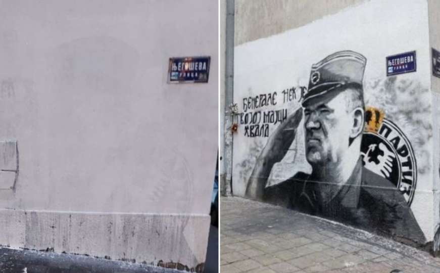 Mural zločincu Mladiću nakratko prekrečen: Dvojica mladića pokušali očistiti farbu