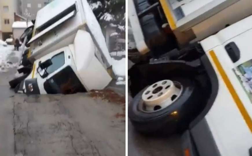 Uznemirujuće scene iz Beograda: Kamion upao u rupu na asfaltu