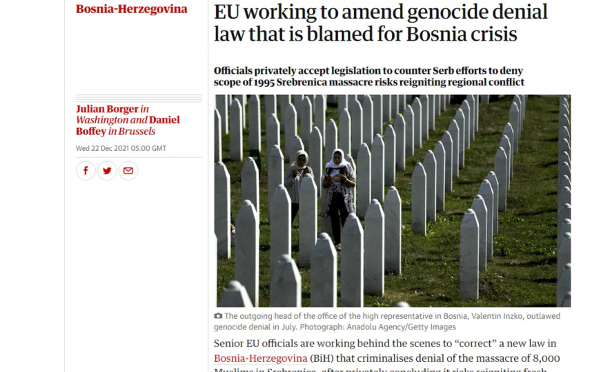 Guardian: EU radi na izmjeni zakona o negiranju genocida u Srebrenici