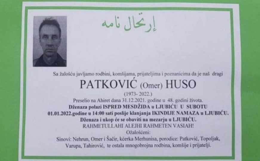 Poznat termin dženaze Husi Patkoviću, samohranom ocu četvero djece