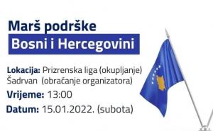 Kosovo: U subotu marš podrške suverenoj, jedinstvenoj i građanskoj BiH