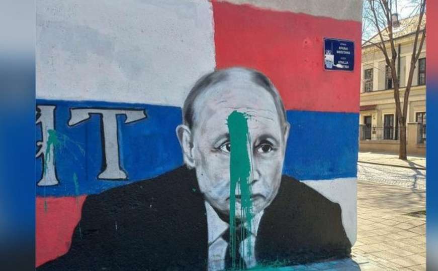 Na Putinov mural u Beogradu bačena zelena farba