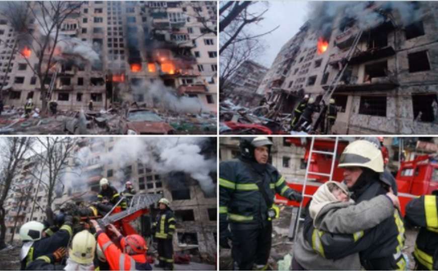 Potresni prizori iz Kijeva: Granatirana zgrada, ima mrtvih i ranjenih