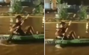 Nevjerovatan snimak: Mladić veslao kroz potopljeni Beograd