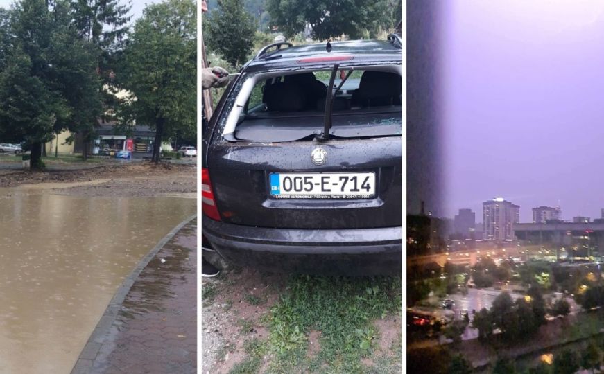 Pogledajte snimke jučerašnjeg nevremena širom BiH: Poplave i razbijeni automobili