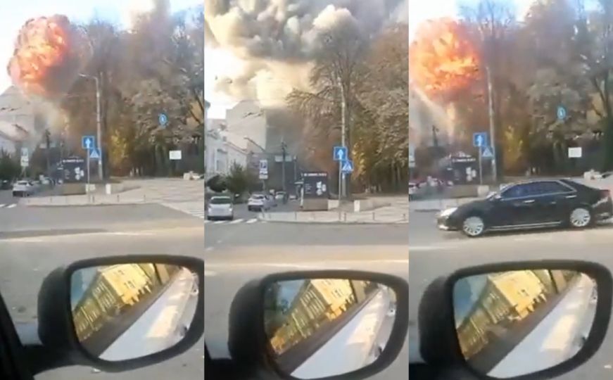 Iz automobila snimljen trenutak kada raketa pada u Kijev