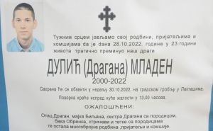 Posljednji ispraćaj Mladena Dulića danas na Gradskom groblju u Laktašima