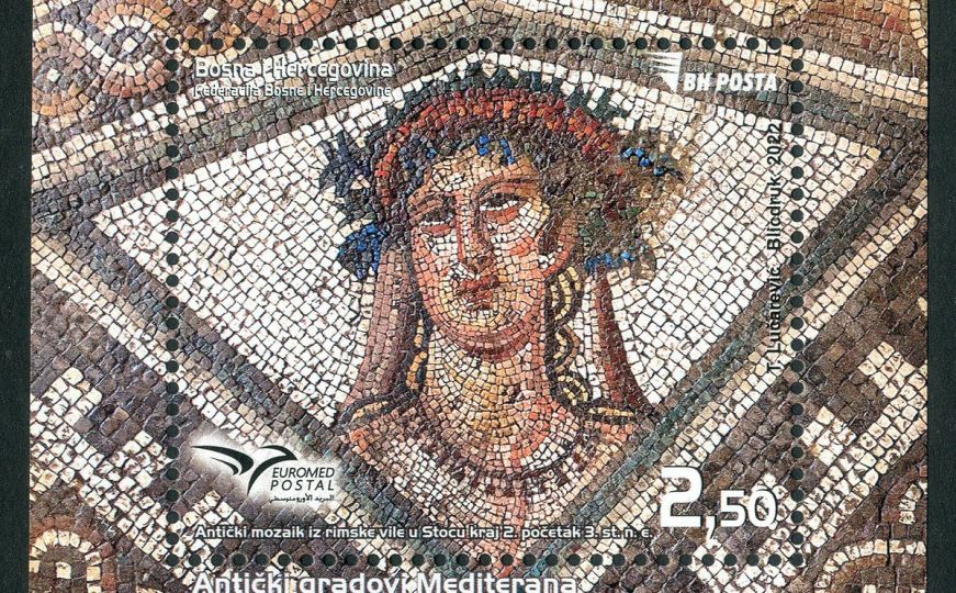 Antički mozaik iz rimske vile u Stocu na novoj poštanskoj marki BH Pošte