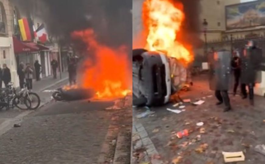 Dramatični prizori iz Pariza: Demonstranti se sukobili s policijom, prevrtali i palili automobile