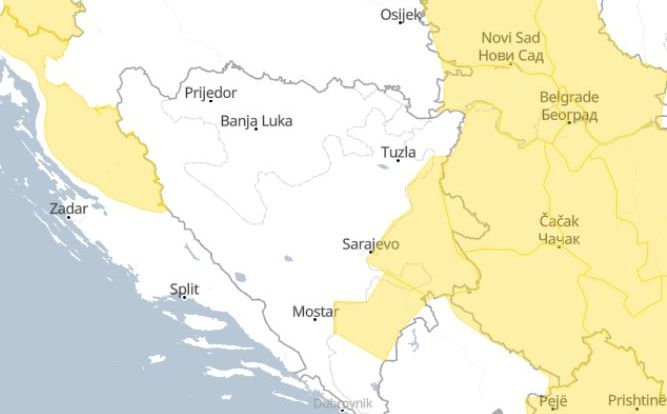 U ovom dijelu Bosne i Hercegovine upaljen je žuti meteoalarm