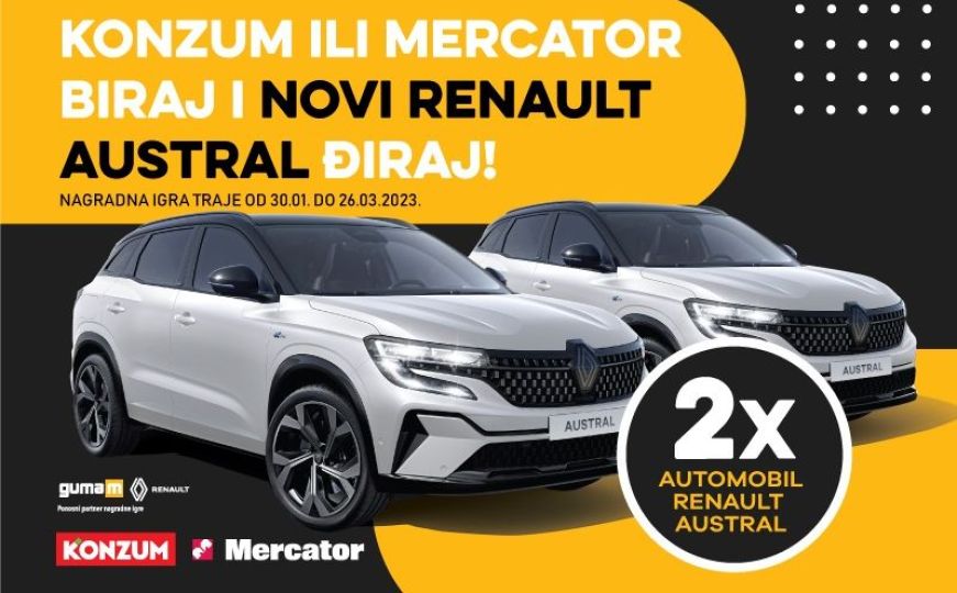 Konzum i Mercator organiziraju novu nagradnu igru: Prvi put tržištu predstavljaju Renault Austral