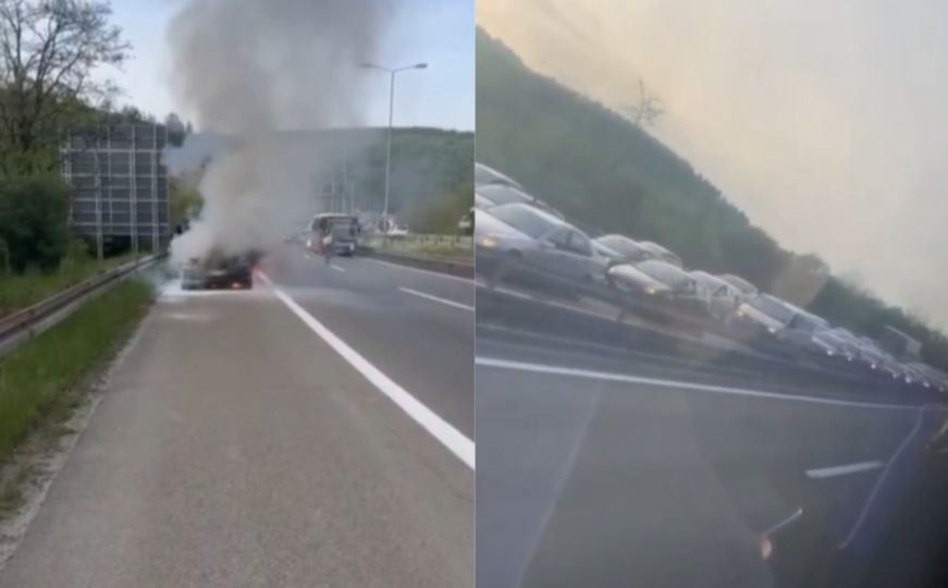 Dramatični snimak iz Srbije: Automobil se zapalio na autoputu
