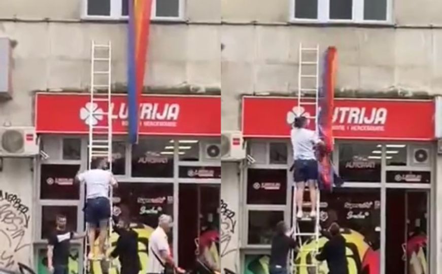 Grupa mladića skinula zastavu u duginim bojama sa zgrade u centru Sarajeva, oglasio se MUP KS