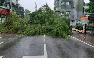 Dramatične fotografije nevremena u Sanskom Mostu: Vjetar porušio stabla, zaustavljen saobraćaj...