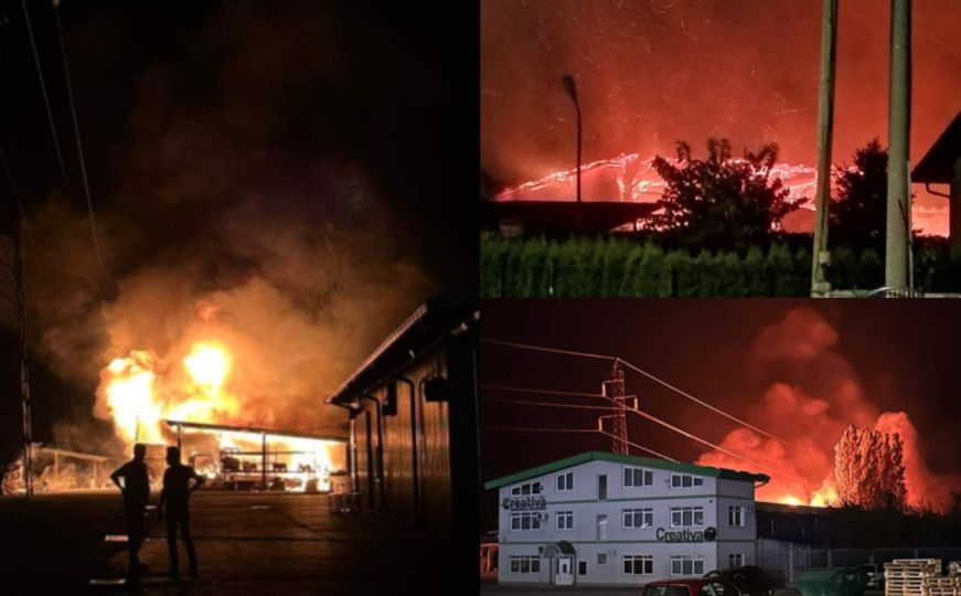 Veliki požar u Bihaću: Gori hala poznate fabrike, vatrogasci i policija na terenu