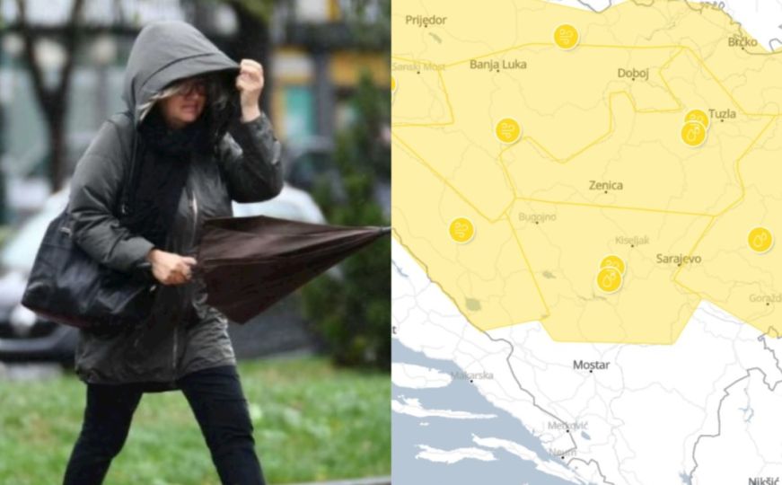 Upaljen žuti meteoalarm za veći dio BiH, meteorolozi upozoravaju i na moguće poplave