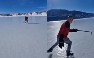 Na zaleđenom Blidinjskom jezeru zaigrali hokej na ledu: "Ovako izgleda adrenalinski užitak"