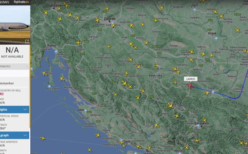 Flight Radar 24: Pratite uživo let KC-135 Stratotankera iznad Bosne i Hercegovine