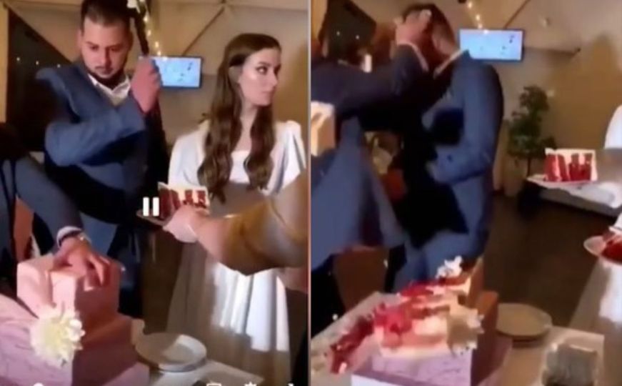 Skandal na svadbi: Gost tortom umrljao mladoženju, a onda je on uradio šokantan potez