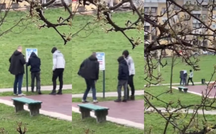 Vandalizam u Sarajevu: Pogledajte kako mladići uništavaju znak u parku