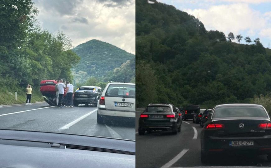 Vozači, oprez: Saobraćajna nesreća na Bradini, automobil završio na krovu