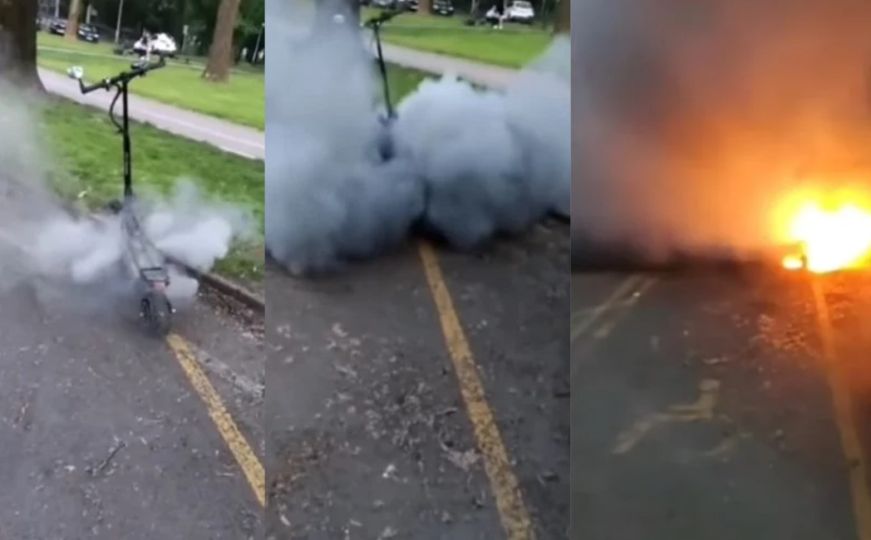 Električni romobil se zadimio i zapalio na punom parkingu