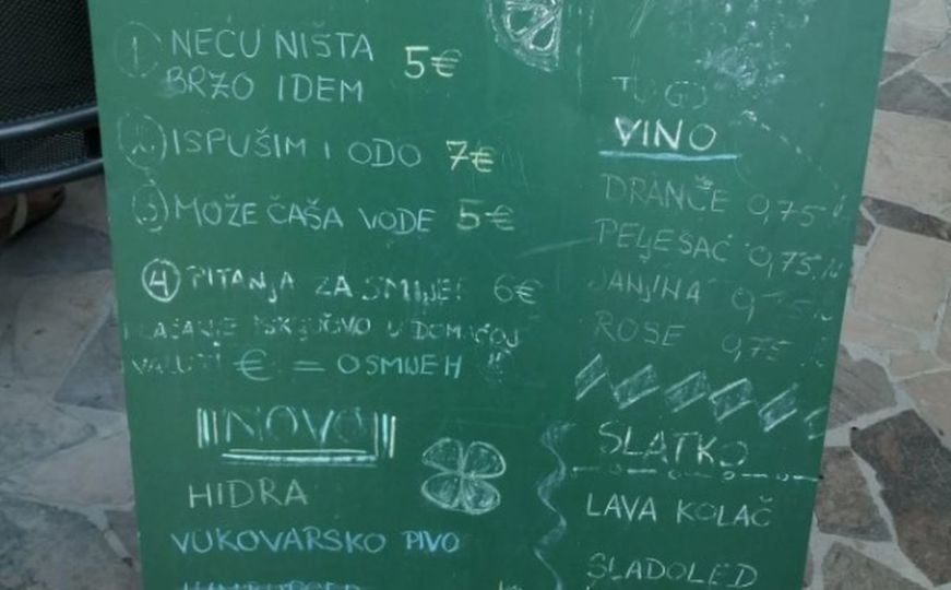 Novi hit cjenovnik u Hrvatskoj: 'Može čaša vode - 5€', a tek da vidite šta piše sitnim slovima