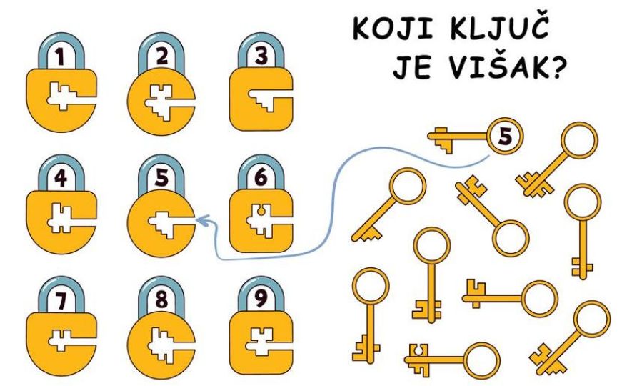 Mozgalica za iskusne: Pronađite ključ koji ne pripada nijednom katancu