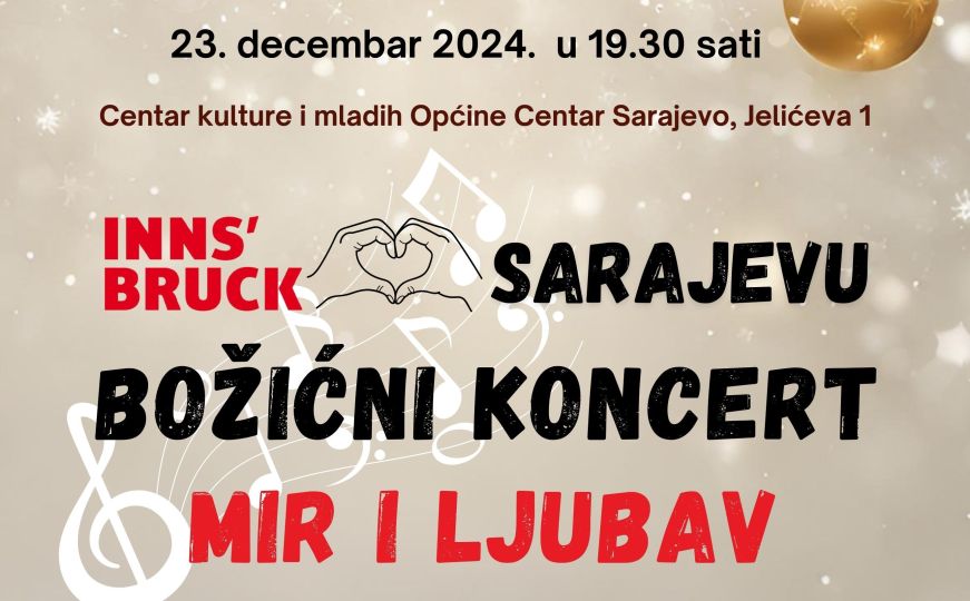 Božićni koncert "Mir i ljubav" bit će održan 23. decembra u Sarajevu