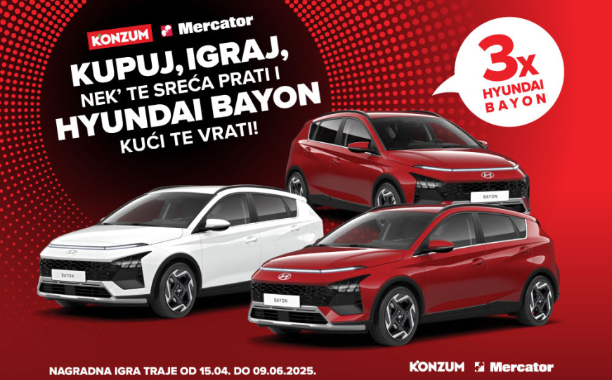 Konzum i Mercator kupcima poklanjaju tri automobila Hyundai Bayon