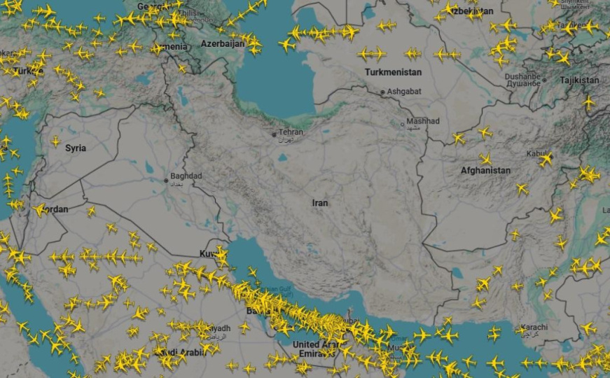 Ovako trenutno izgleda zračni prostor iznad Irana i Iraka