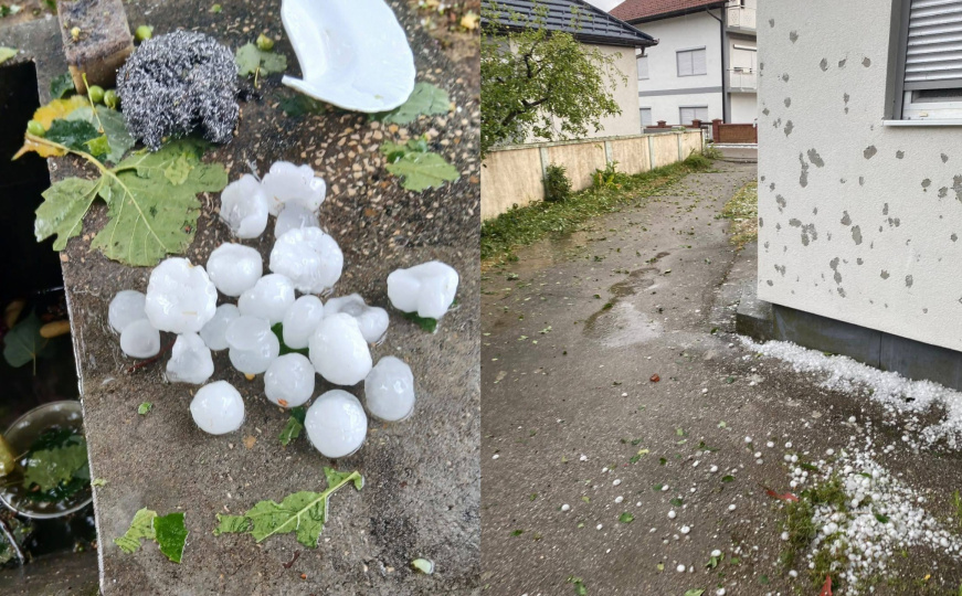 Snažan grad zahvatio Brčko: Led veličine oraha oštetio krovove, fasade, automobile...