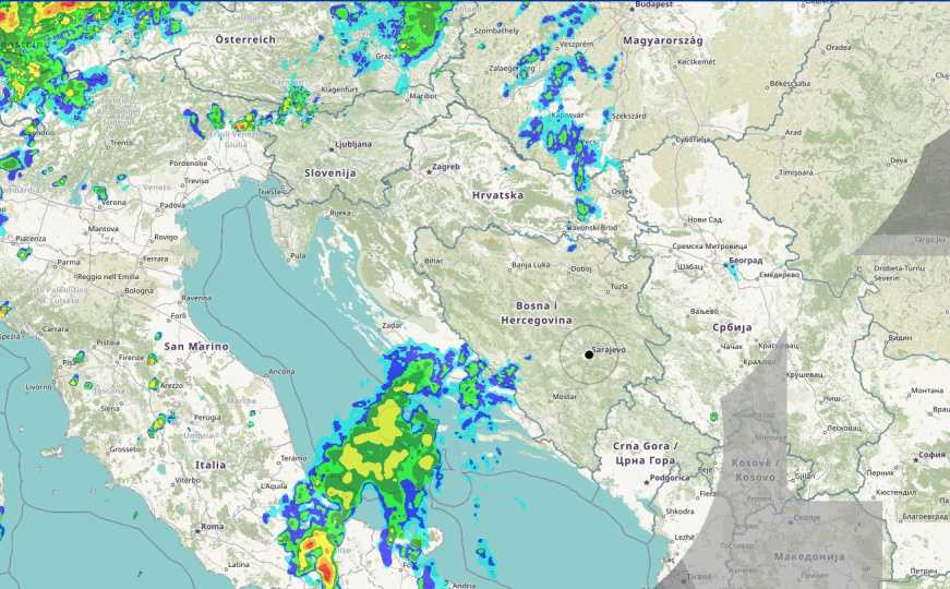 Kiša zahvatila dio BiH: Pogledajte kretanje oluje na koju su upozorili meteorolozi