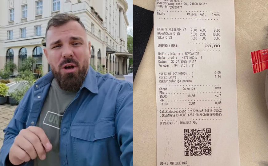 Kristijan Iličić podijelio račun iz splitskog kafića, ljudi šokirani: "Voda skuplja od kafe"