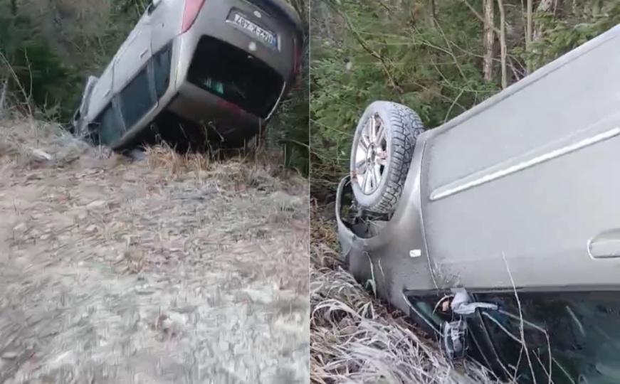 Nesreća na Bjelašnici: Automobil sletio sa ceste i prevrnuo se na krov