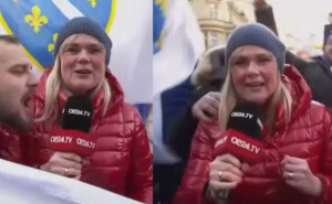 Bh. navijači glavna vijest u Austriji: Voditeljicu ogrnuli zastavom, pa zapjevali