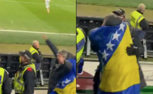 Snimak sa tribina utakmice BiH-Vels nasmijao mnoge: Navijač grlio policajca nakon gola Edina Džeke