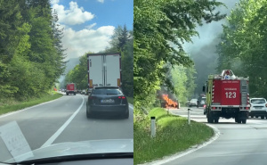 Veliki zastoj na cesti kod Gornjeg Vakufa: Zapalio se automobil